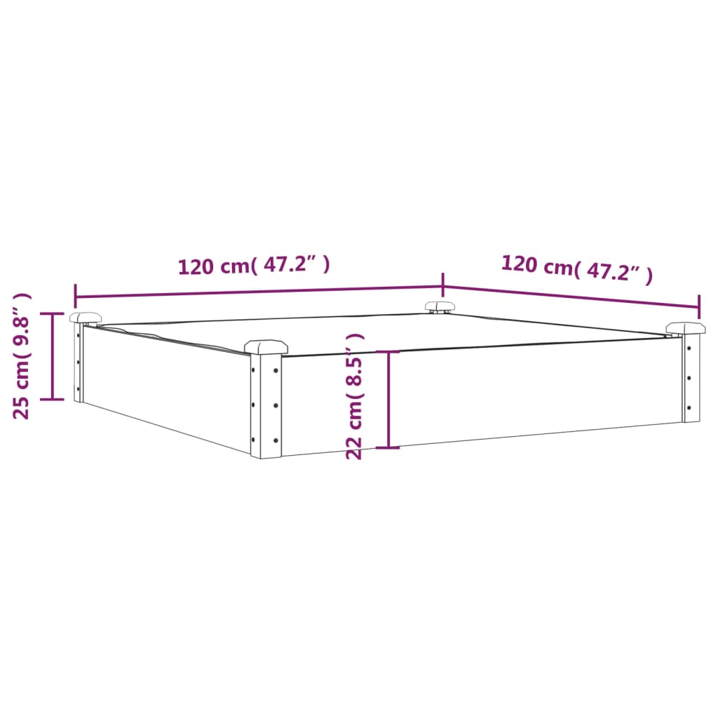 vidaXL Garden Raised Bed with Liner Brown 120x120x25 cm Solid Wood Fir