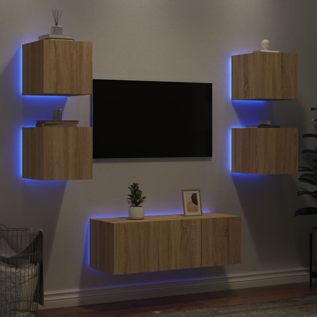 vidaXL 6 Piece TV Wall Units with LED Sonoma Oak Engineered Wood