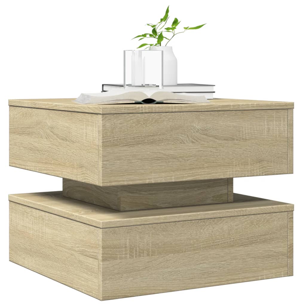 vidaXL Coffee Table with LED Lights Sonoma Oak 50x50x40 cm