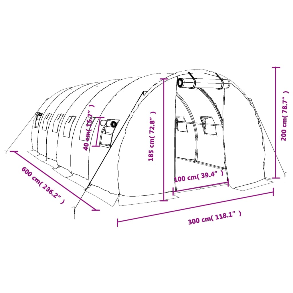 vidaXL Greenhouse with Steel Frame Green 18 m² 6x3x2 m