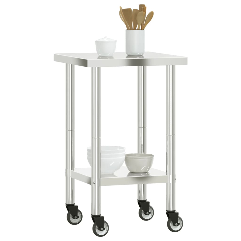 vidaXL Kitchen Work Table with Wheels 55x55x85 cm Stainless Steel