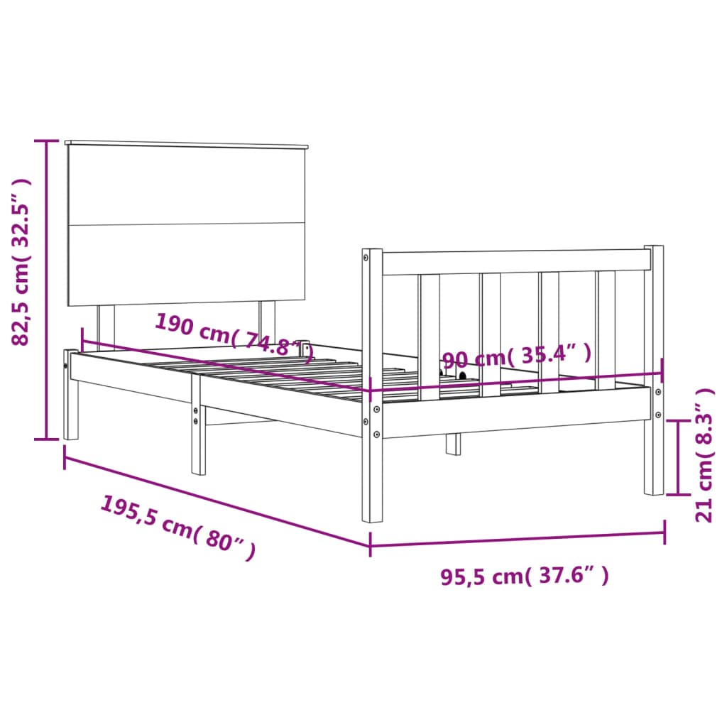 vidaXL Bed Frame without Mattress Black Single Solid Wood Pine