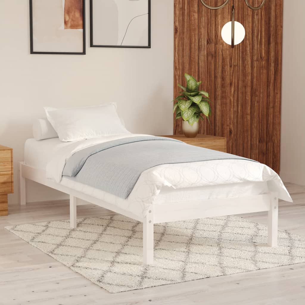 vidaXL Bed Frame without Mattress White Solid Wood Small Single