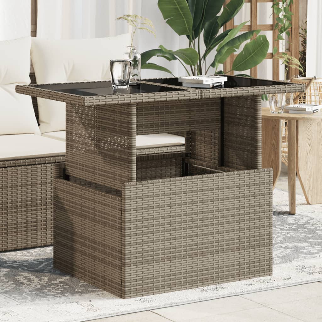 vidaXL Garden Table with Glass Top Grey 100x55x73 cm Poly Rattan