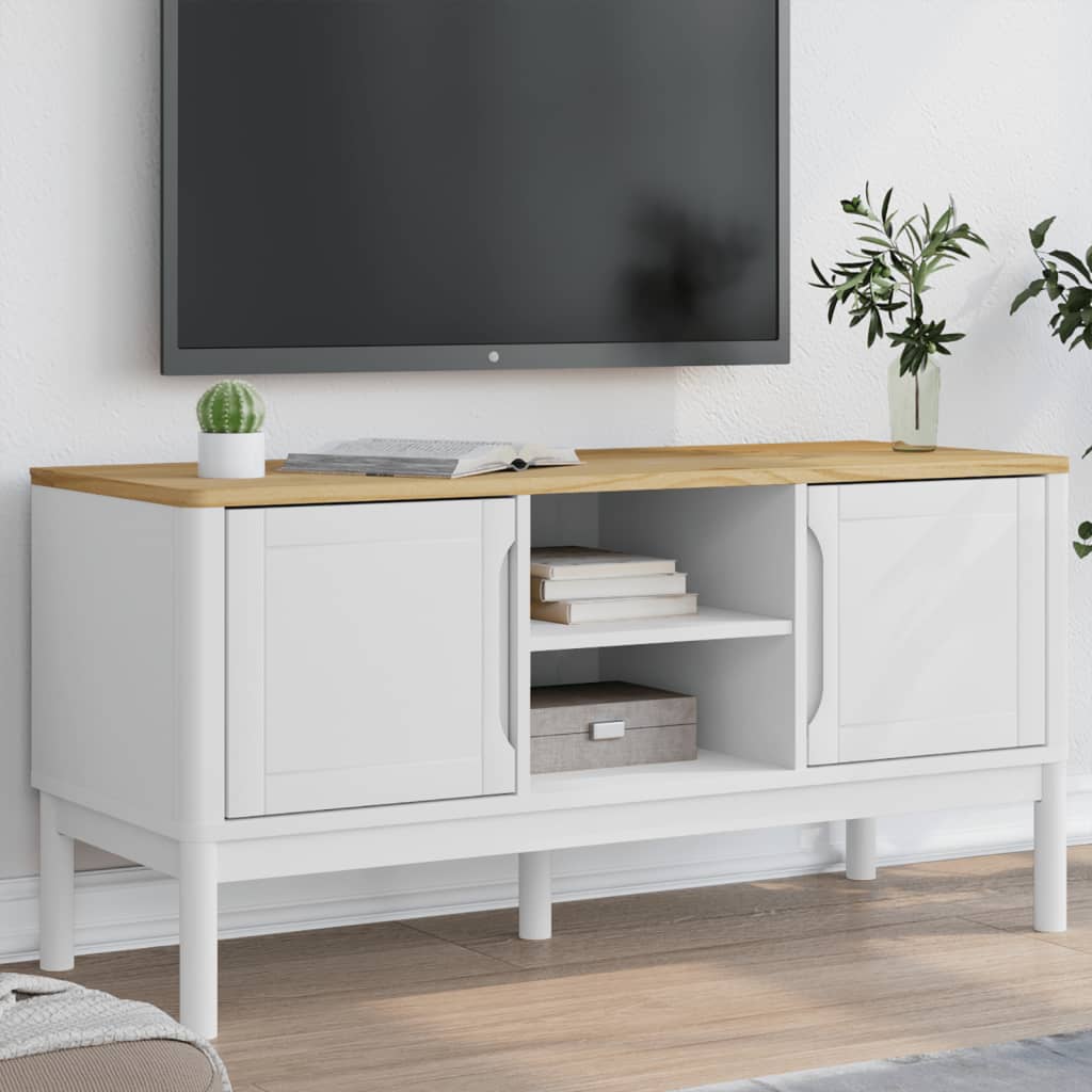 vidaXL TV Cabinet FLORO White 114x43x55 cm Solid Wood Pine