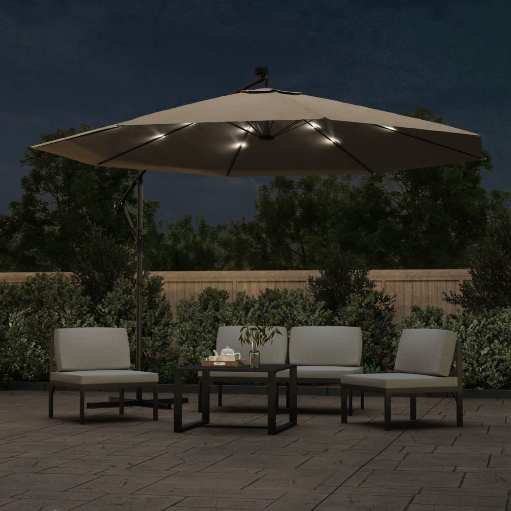 vidaXL Cantilever Garden Parasol with LED Lights and Metal Pole 350 cm Taupe