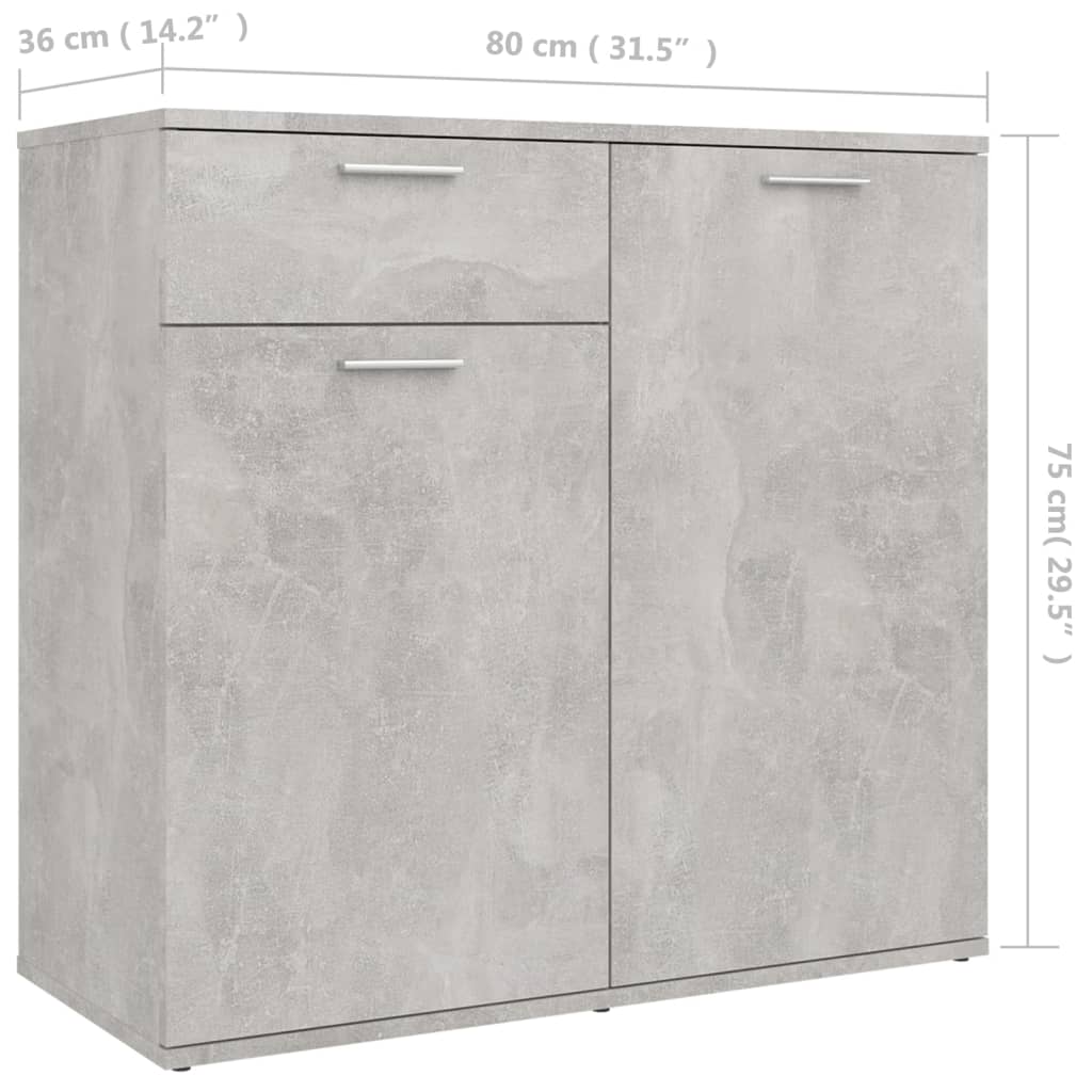 vidaXL Sideboard Concrete Grey 80x36x75 cm Engineered Wood