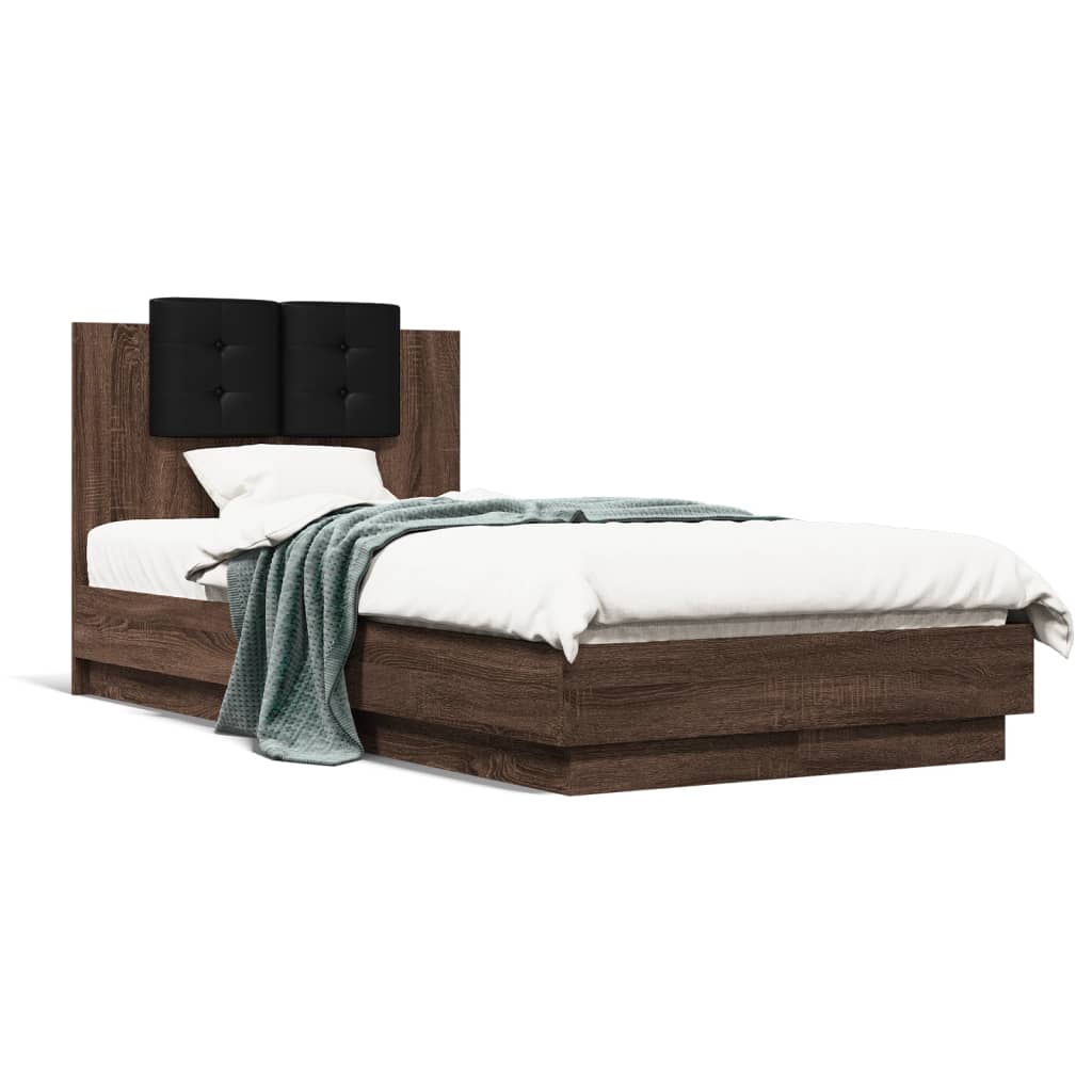 vidaXL Bed Frame with LED without Mattress Brown Oak 75x190 cm Small Single