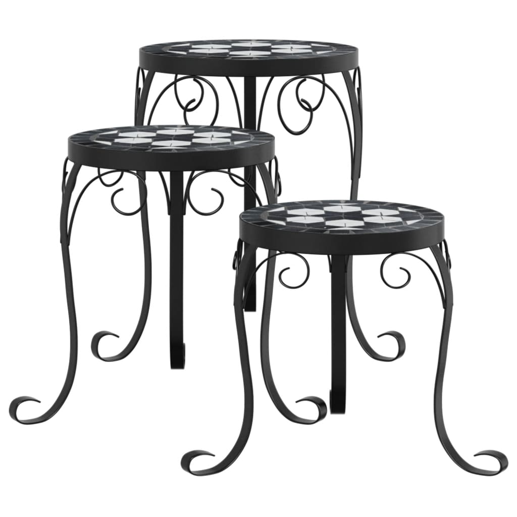 vidaXL Plant Stands 3 pcs Black and White Ceramic