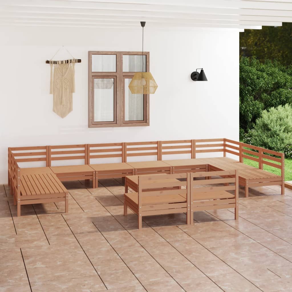 vidaXL 13 Piece Garden Lounge Set Honey Brown Solid Wood Pine