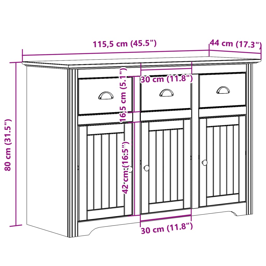 vidaXL Sideboard BODO White and Brown 115x43x79.5 cm Solid Wood Pine