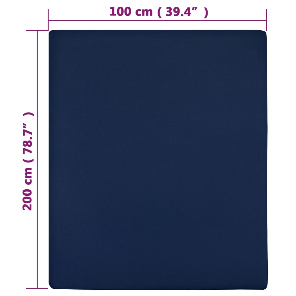 vidaXL Jersey Fitted Sheets 2 pcs Navy Blue 100x200 cm Cotton