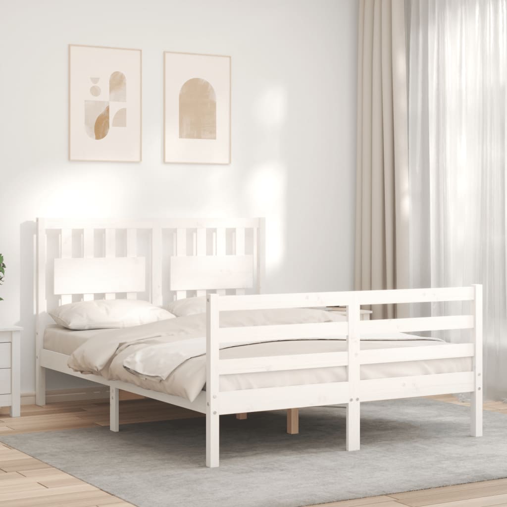 vidaXL Bed Frame without Mattress White Double Solid Wood