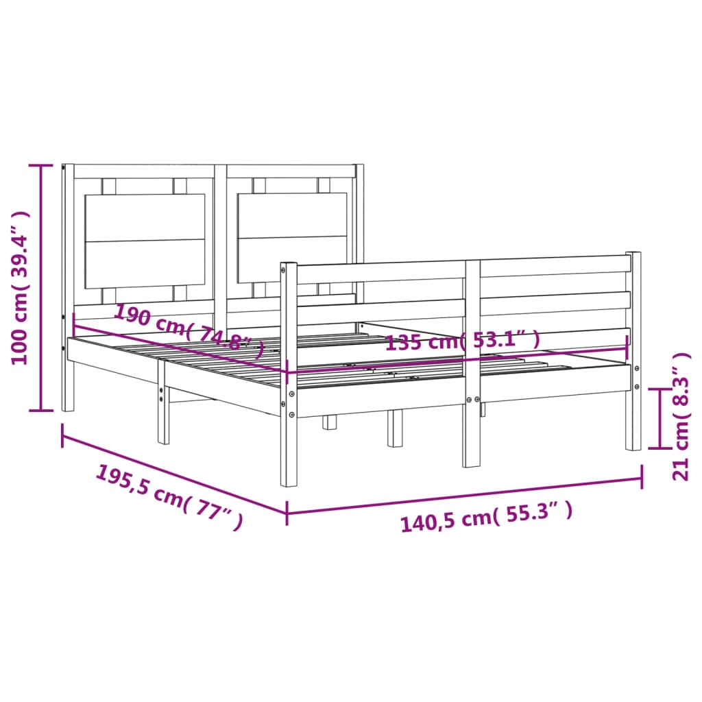 vidaXL Bed Frame with Headboard Double Solid Wood