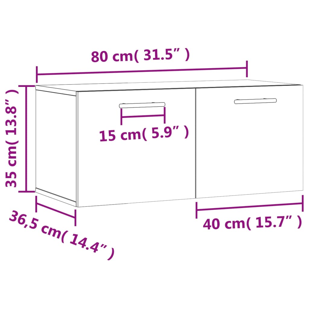 vidaXL Wall Cabinet High Gloss White 80x36.5x35 cm Engineered Wood