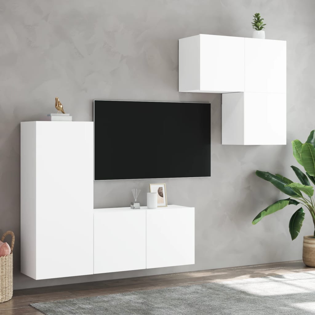 vidaXL 4 Piece TV Wall Units White Engineered Wood