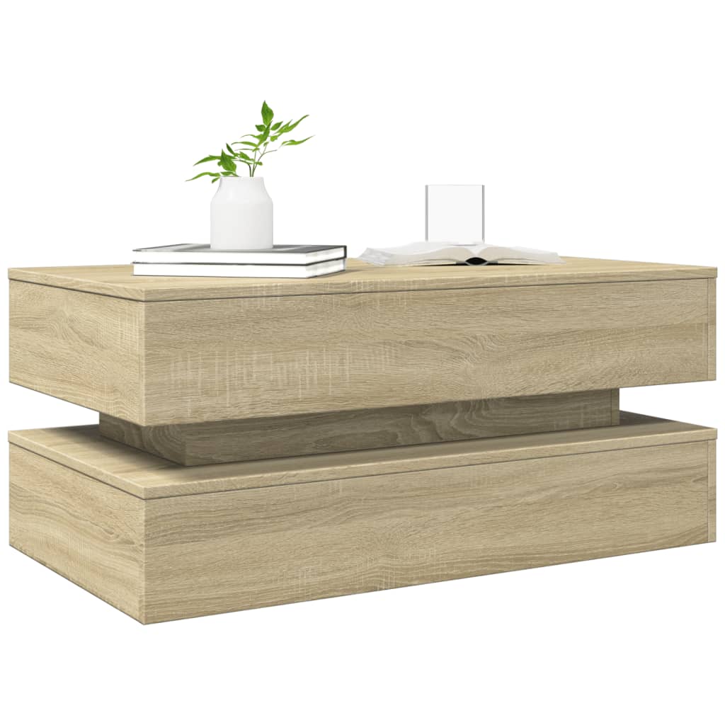 vidaXL Coffee Table with LED Lights Sonoma Oak 90x50x40 cm