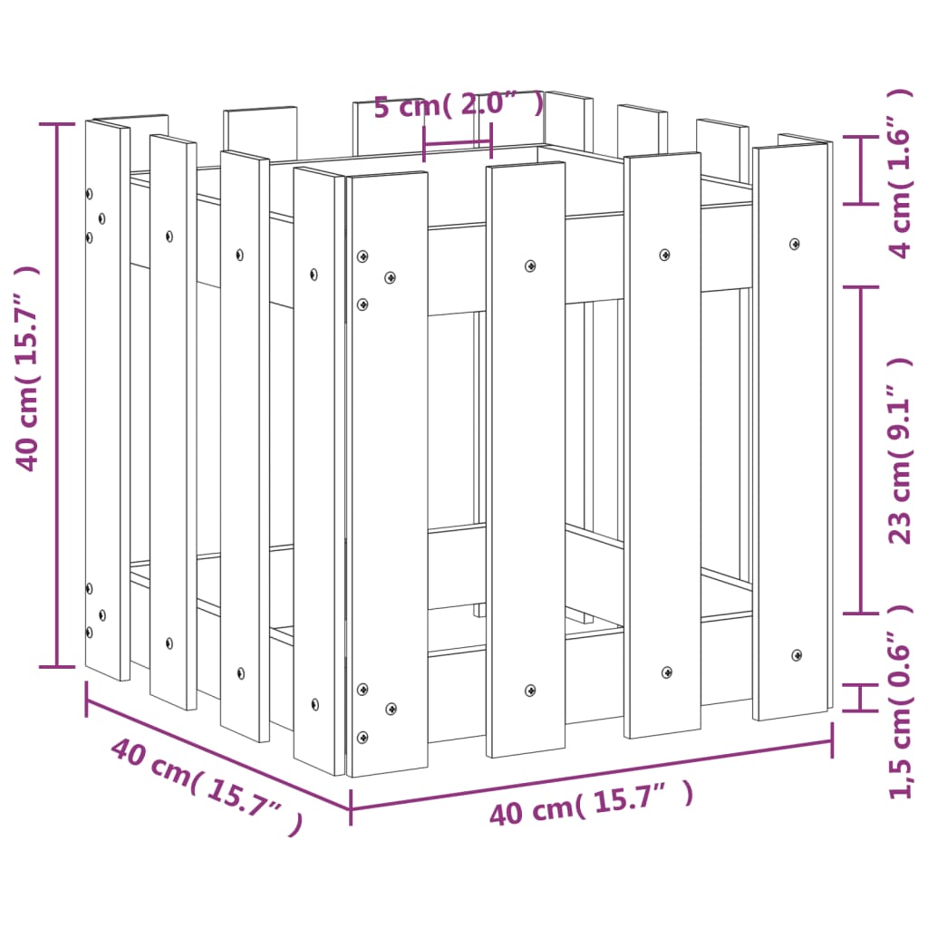 vidaXL Garden Planter with Fence Design 40x40x40 cm Impregnated Wood Pine