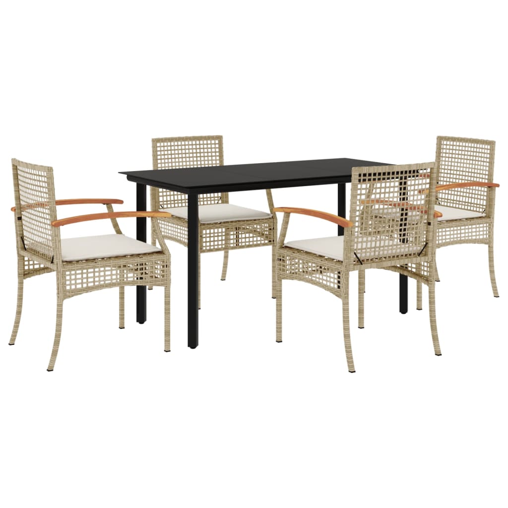 vidaXL 5 Piece Garden Dining Set with Cushions Beige Poly Rattan