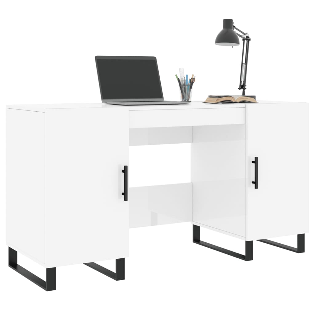 vidaXL Desk High Gloss White 140x50x75 cm Engineered Wood