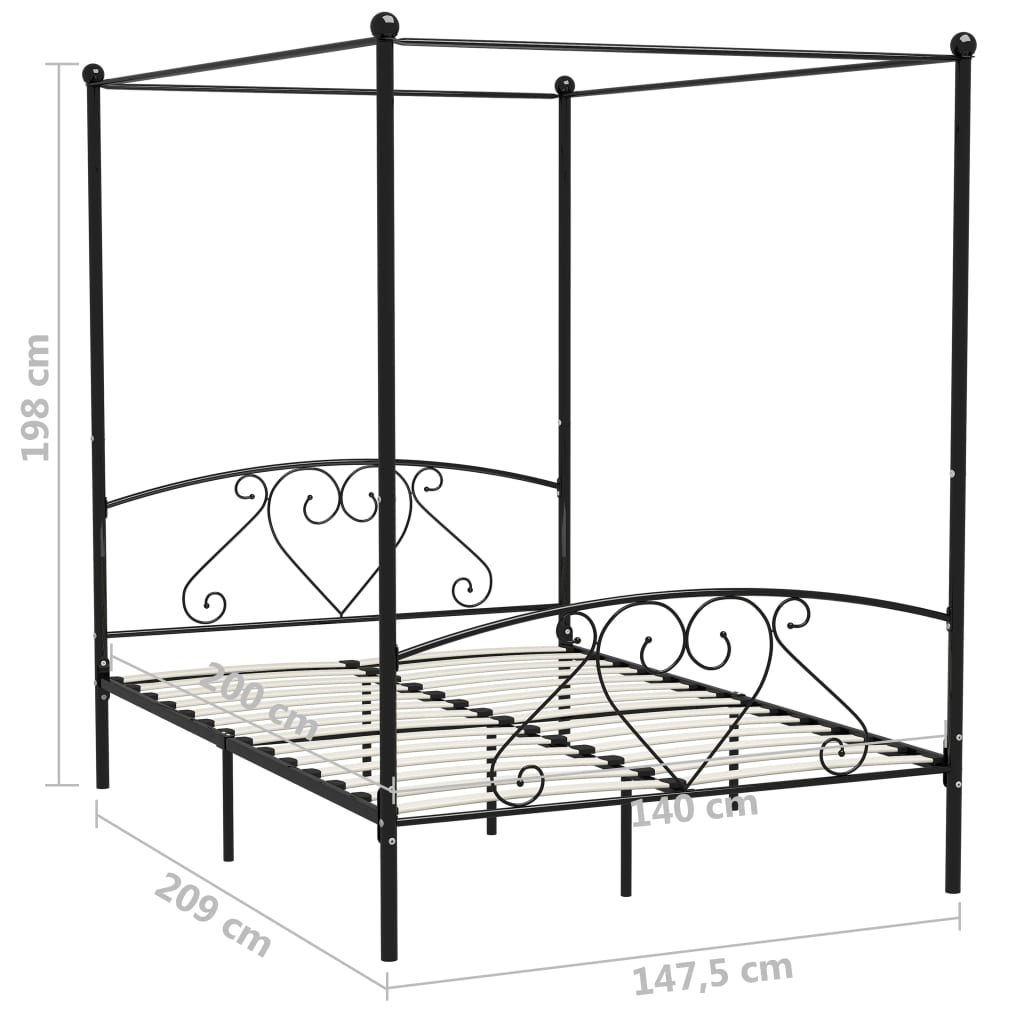 vidaXL Bed Frame without Mattress with Canopy Black 140x200 cm Metal