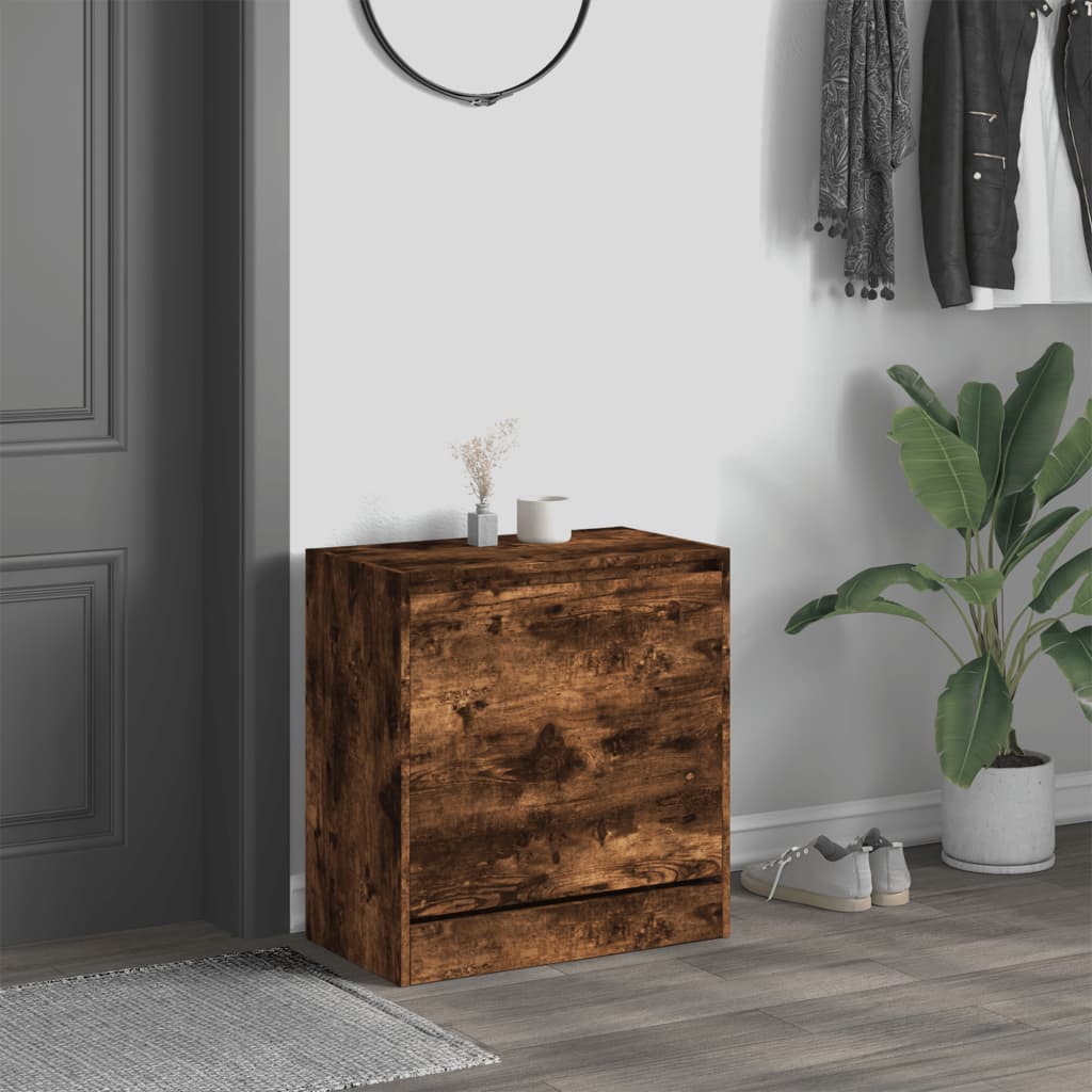 vidaXL Shoe Cabinet Smoked Oak 60x34x63.5 cm Engineered Wood