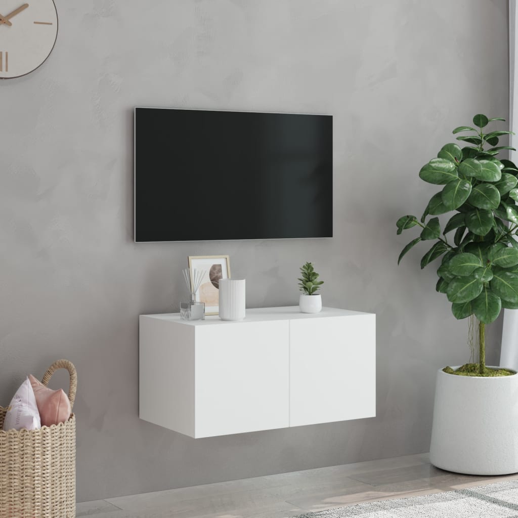 vidaXL TV Wall Cabinet with LED Lights White 60x35x31 cm