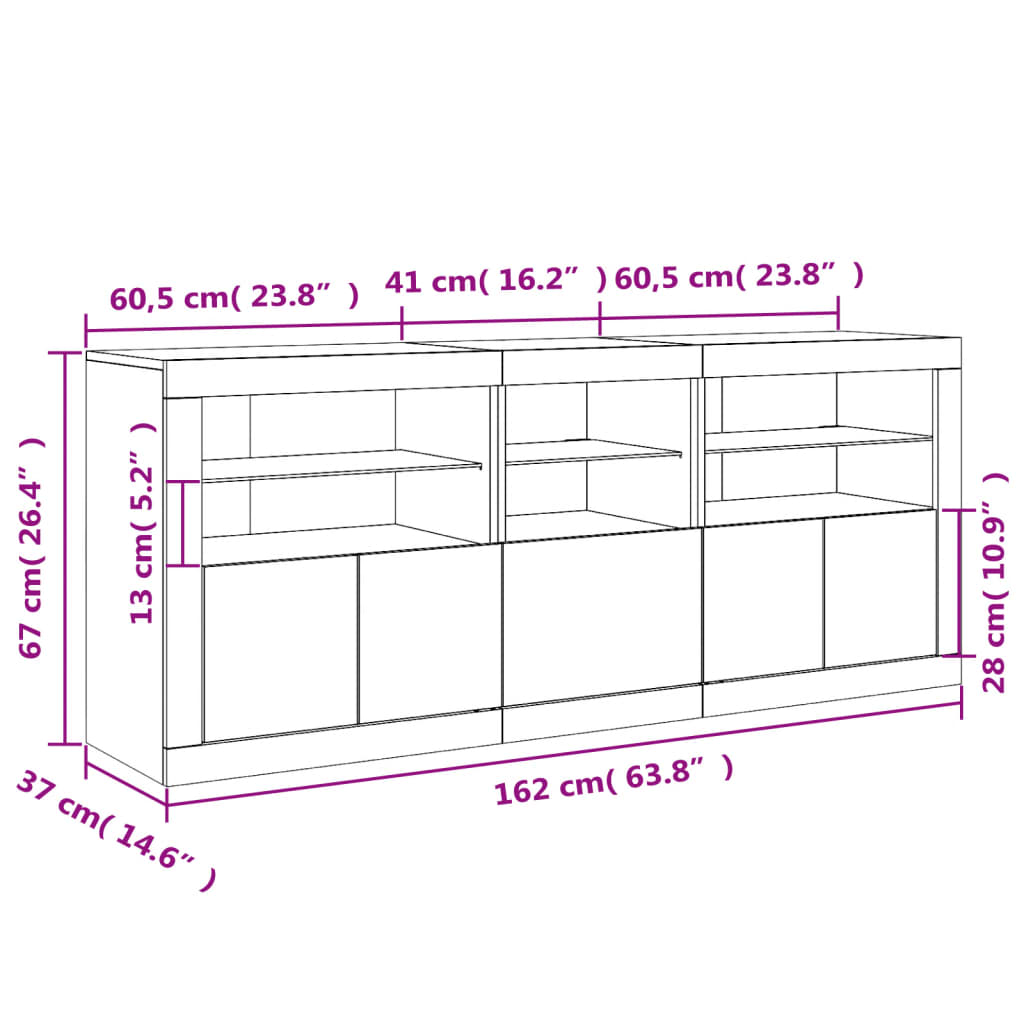 vidaXL Sideboard with LED Lights White 162x37x67 cm