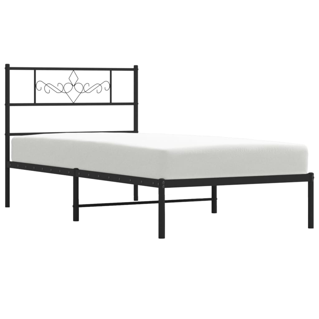 vidaXL Metal Bed Frame without Mattress with Headboard Black 100x200 cm