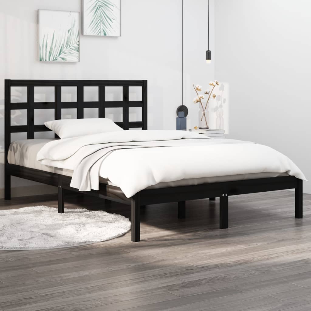 vidaXL Bed Frame without Mattress Black 150x200 cm King Size Solid Wood