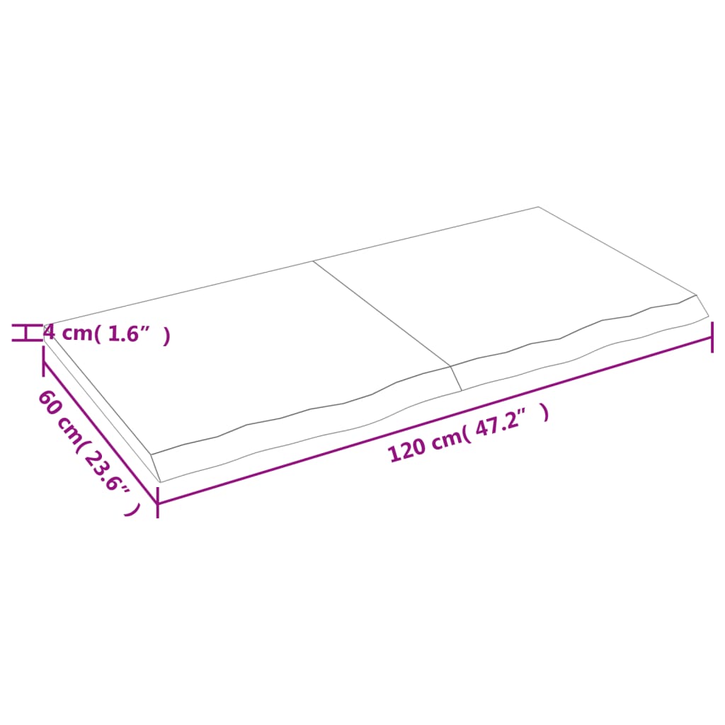 vidaXL Table Top 120x60x(2-4) cm Untreated Solid Wood Oak