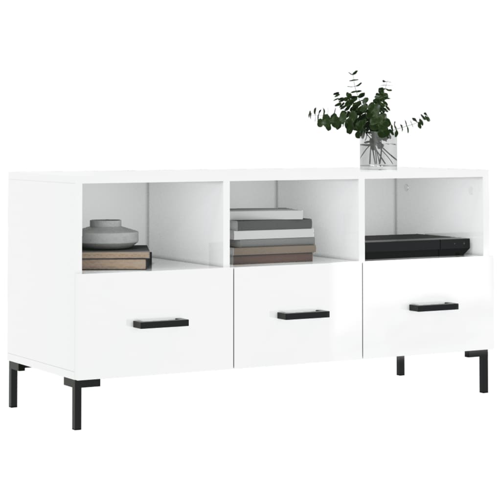 vidaXL TV Cabinet High Gloss White 102x36x50 cm Engineered Wood