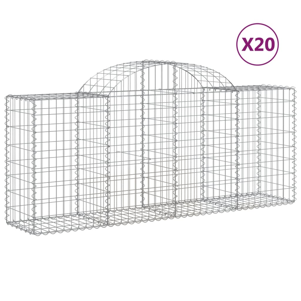 vidaXL Arched Gabion Baskets 20 pcs 200x50x80/100 cm Galvanised Iron