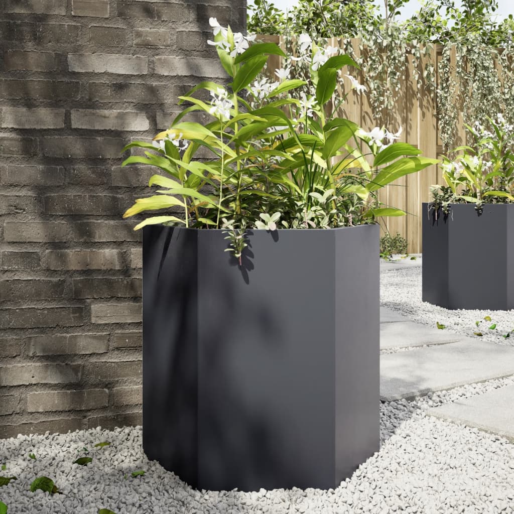 vidaXL Garden Planter Anthracite Hexagon 46x40x45 cm Steel