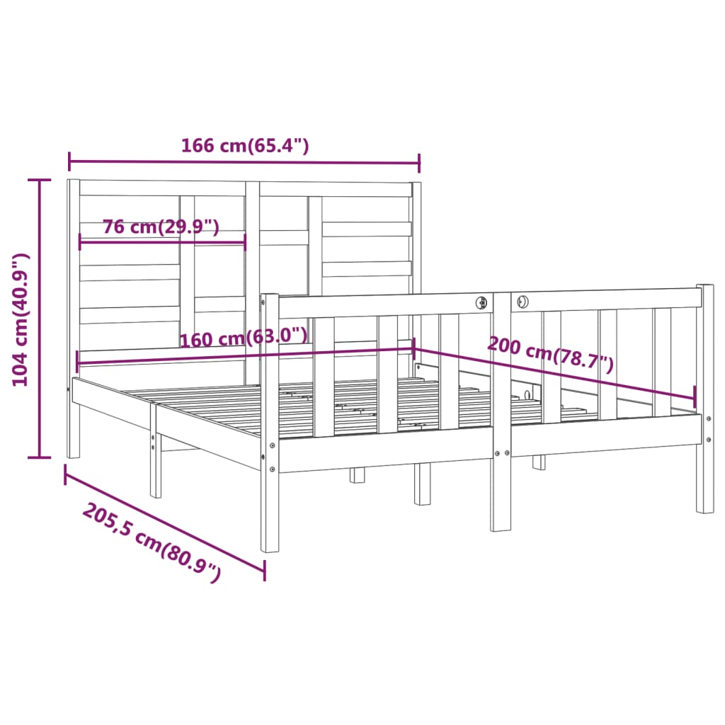 vidaXL Bed Frame without Mattress 160x200 cm Solid Wood Pine