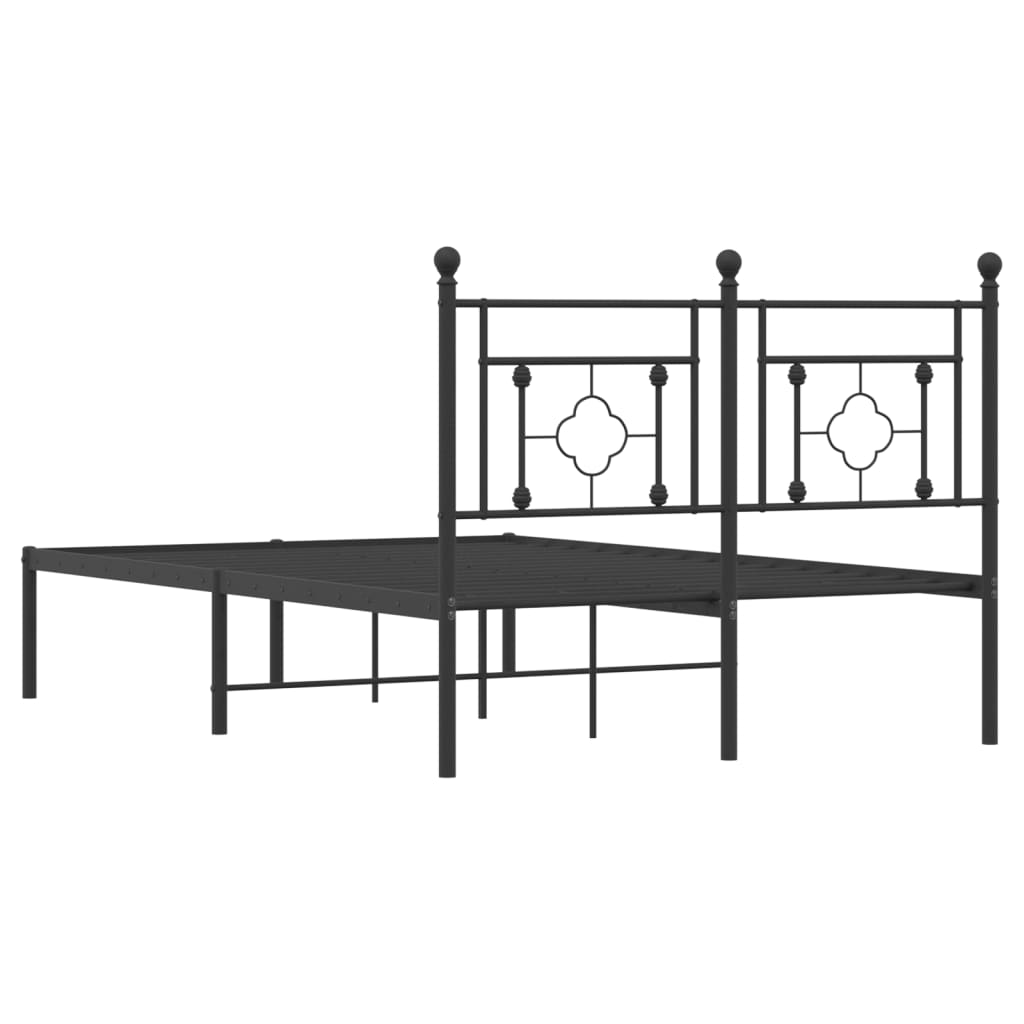 vidaXL Metal Bed Frame without Mattress with Headboard Black 120x190 cm Small Double