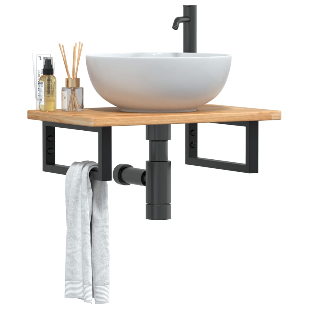 vidaXL Basin Shelf Wall Mounted Steel and Solid Wood Oak