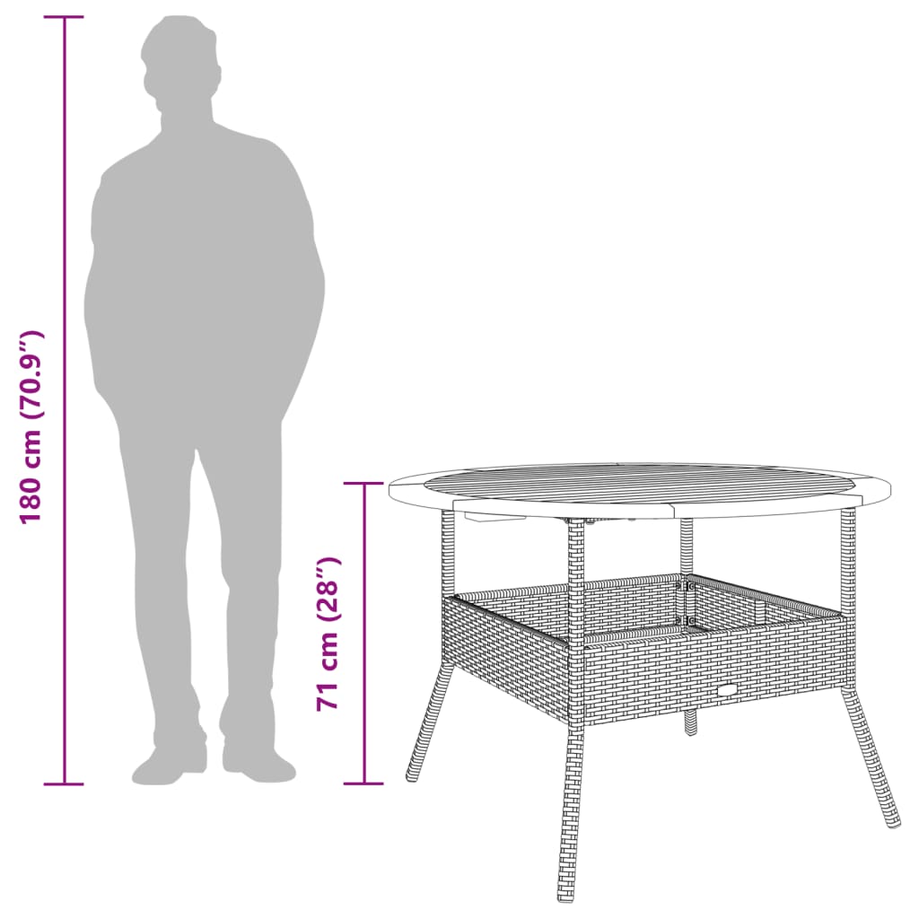 vidaXL Garden Table with Acacia Wood Top Beige Ø110x71 cm Poly Rattan