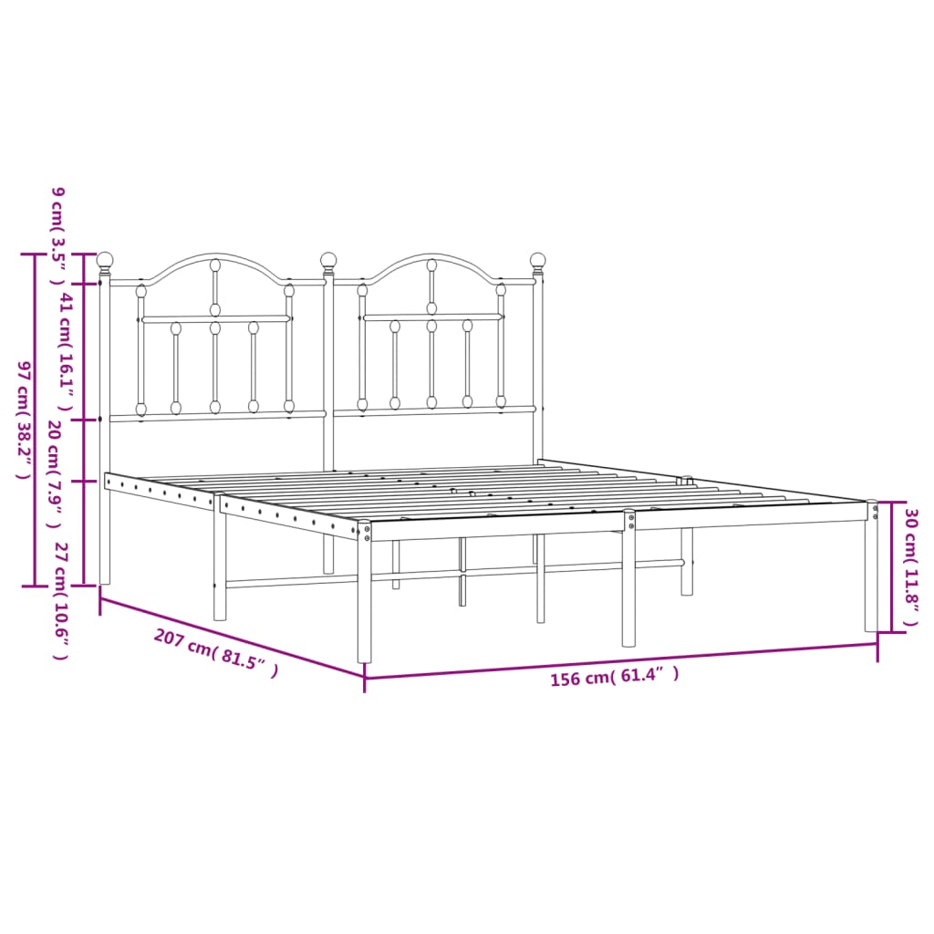 vidaXL Metal Bed Frame without Mattress with Headboard White 150x200 cm King Size