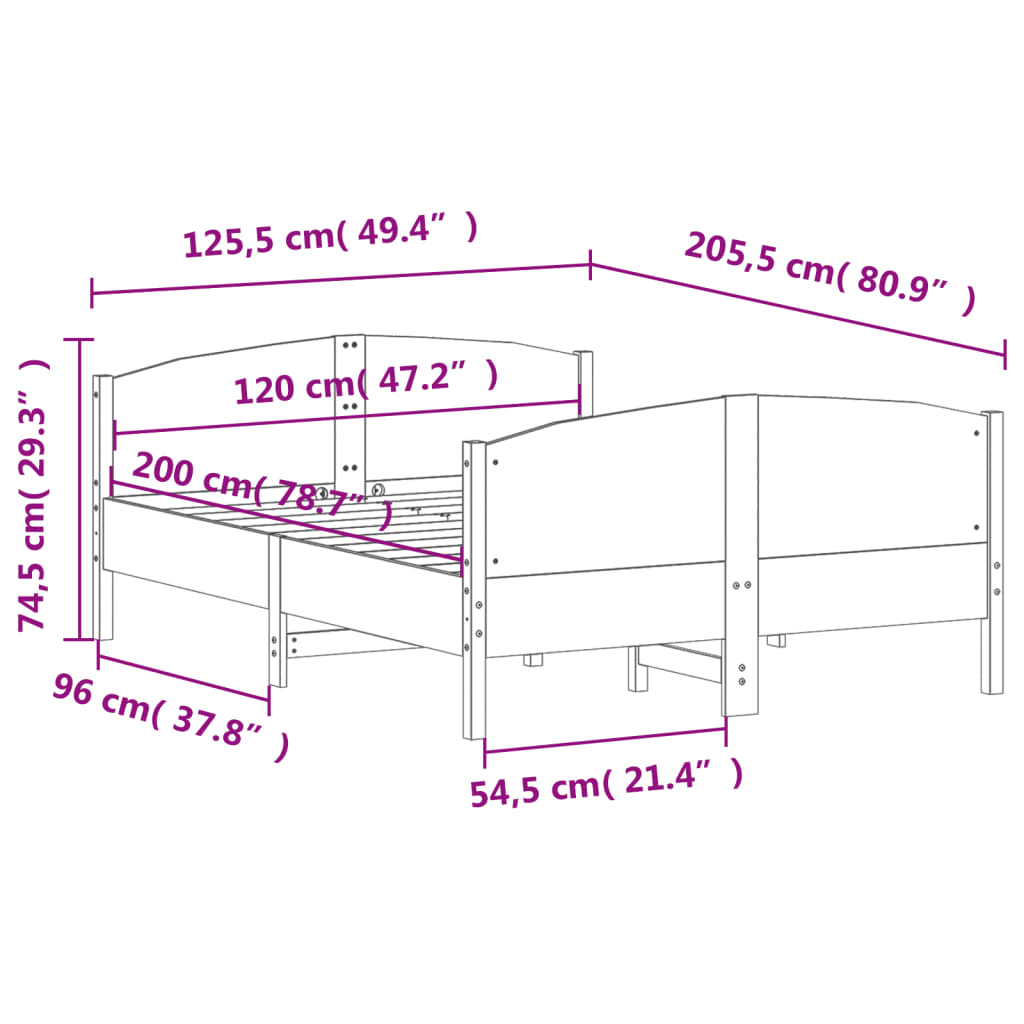 vidaXL Bed Frame without Mattress White 120x200 cm Solid Wood Pine