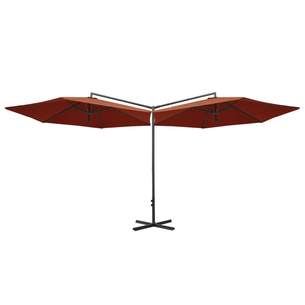 vidaXL Double Garden Parasol with Steel Pole Terracotta 600 cm