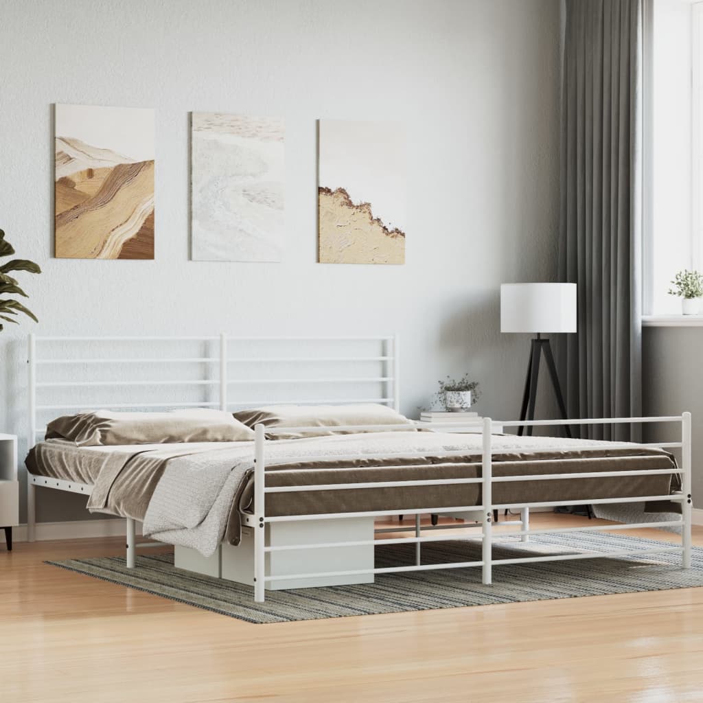 vidaXL Metal Bed Frame without Mattress with Footboard White 183x213 cm