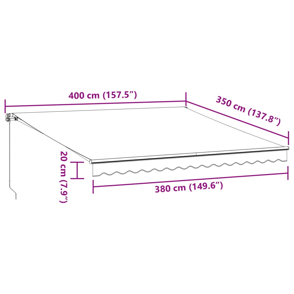 vidaXL Manual Retractable Awning with LEDs Brown 400x350 cm