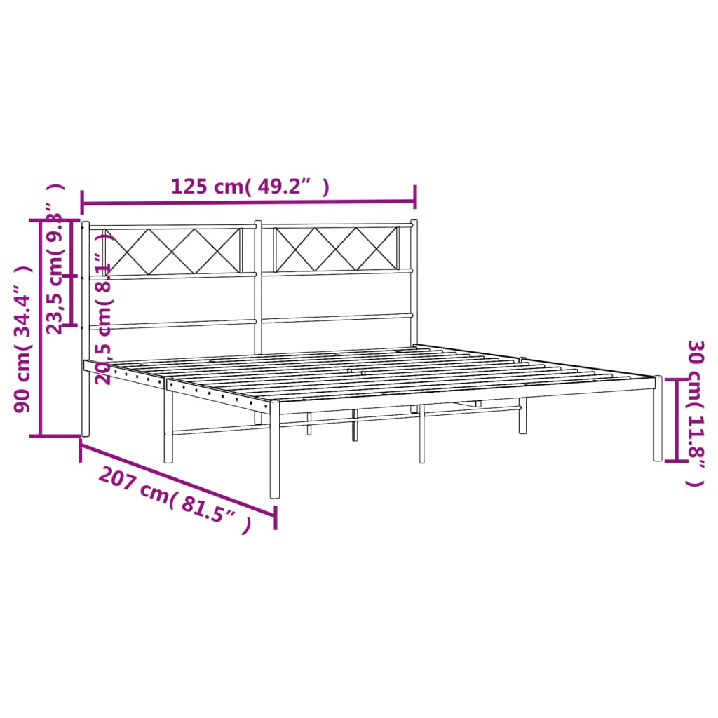 vidaXL Metal Bed Frame without Mattress with Headboard Black 120x200 cm