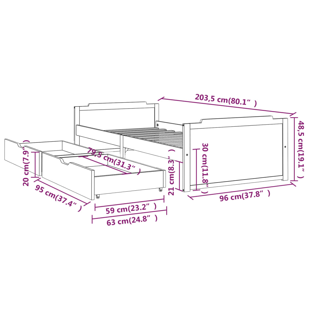 vidaXL Bed Frame without Mattress Solid Wood Pine 90x200 cm