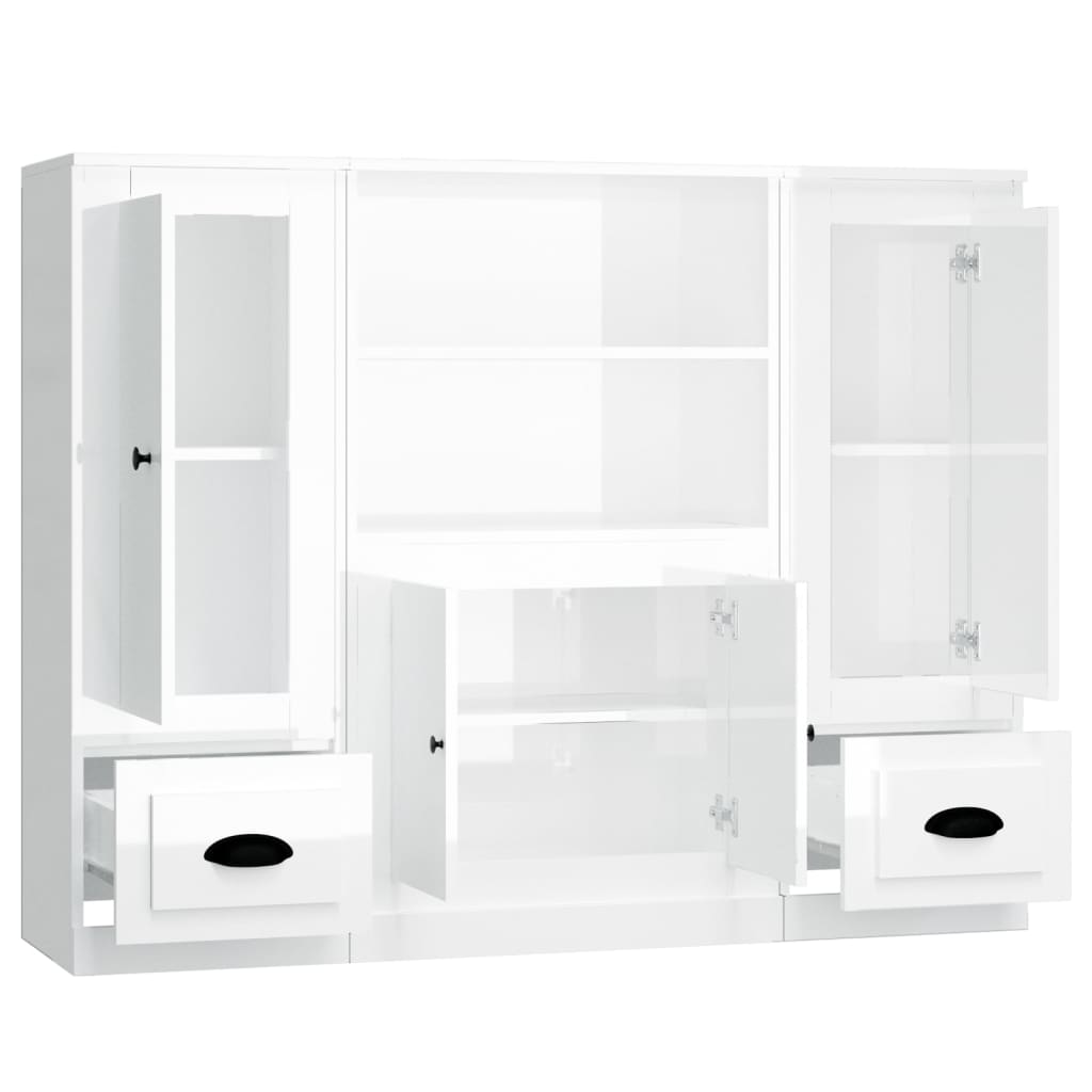 vidaXL Highboards 3 pcs High Gloss White Engineered Wood