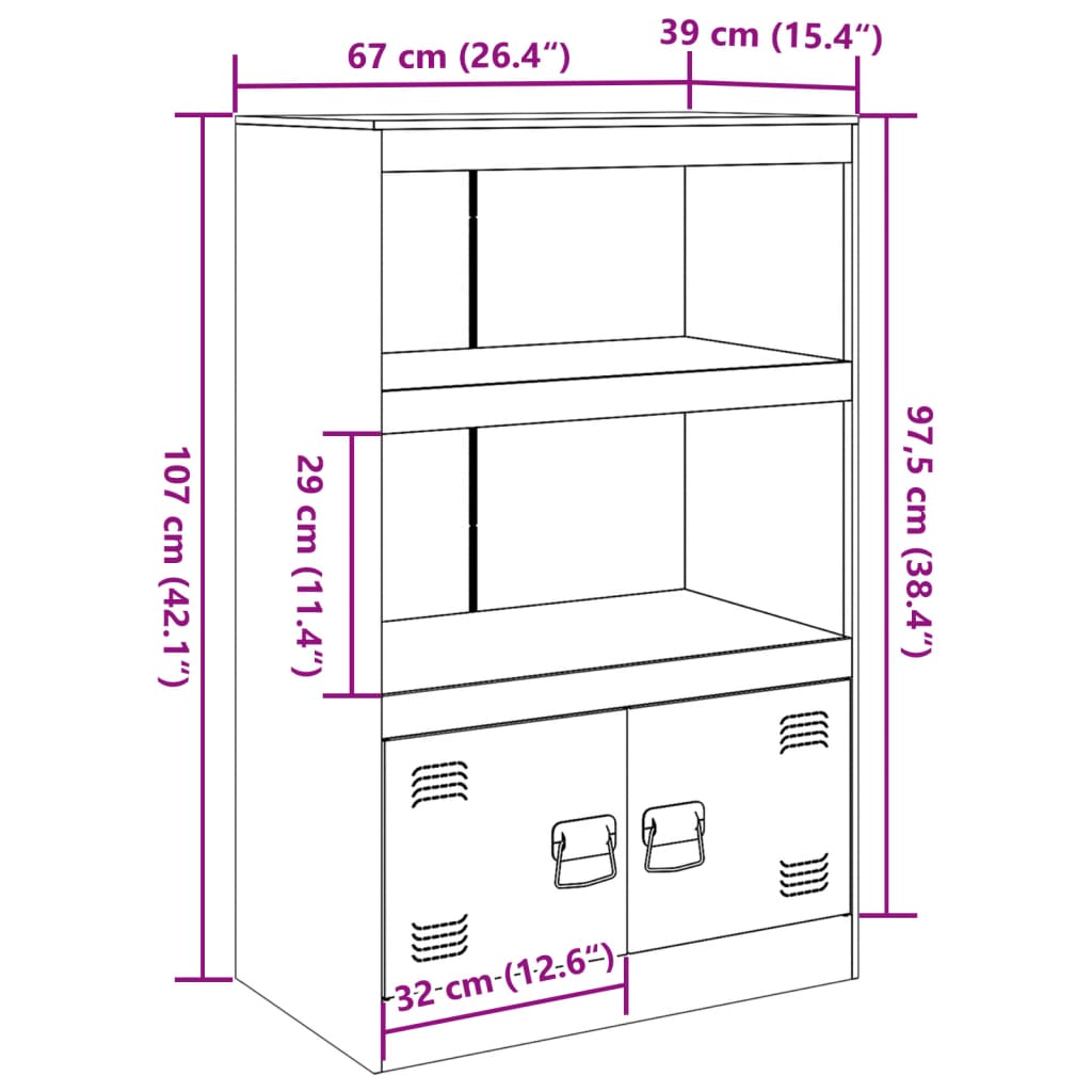 vidaXL Sideboard Pink 67x39x107 cm Steel