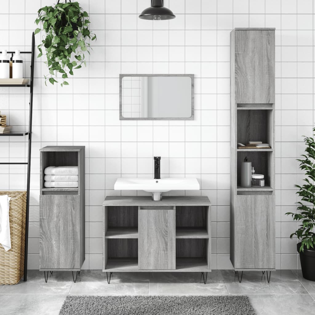 vidaXL Bathroom Cabinet Grey Sonoma 30x30x100 cm Engineered Wood