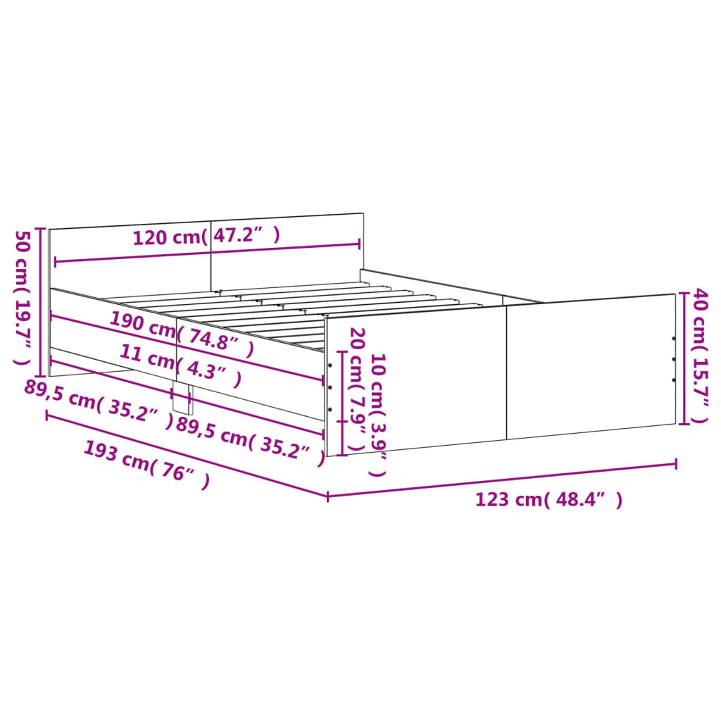 vidaXL Bed Frame without Mattress Black 120x190 cm Small Double