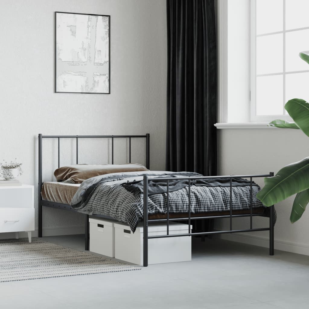 vidaXL Metal Bed Frame without Mattress with Footboard Black 100x200 cm